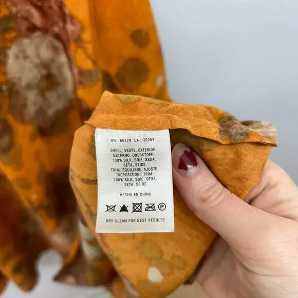 Anthropologie Moulinette Soeurs Beautiful Orange Silk Cold Shoulder Midi Dress 0 - Picture 8 of 8